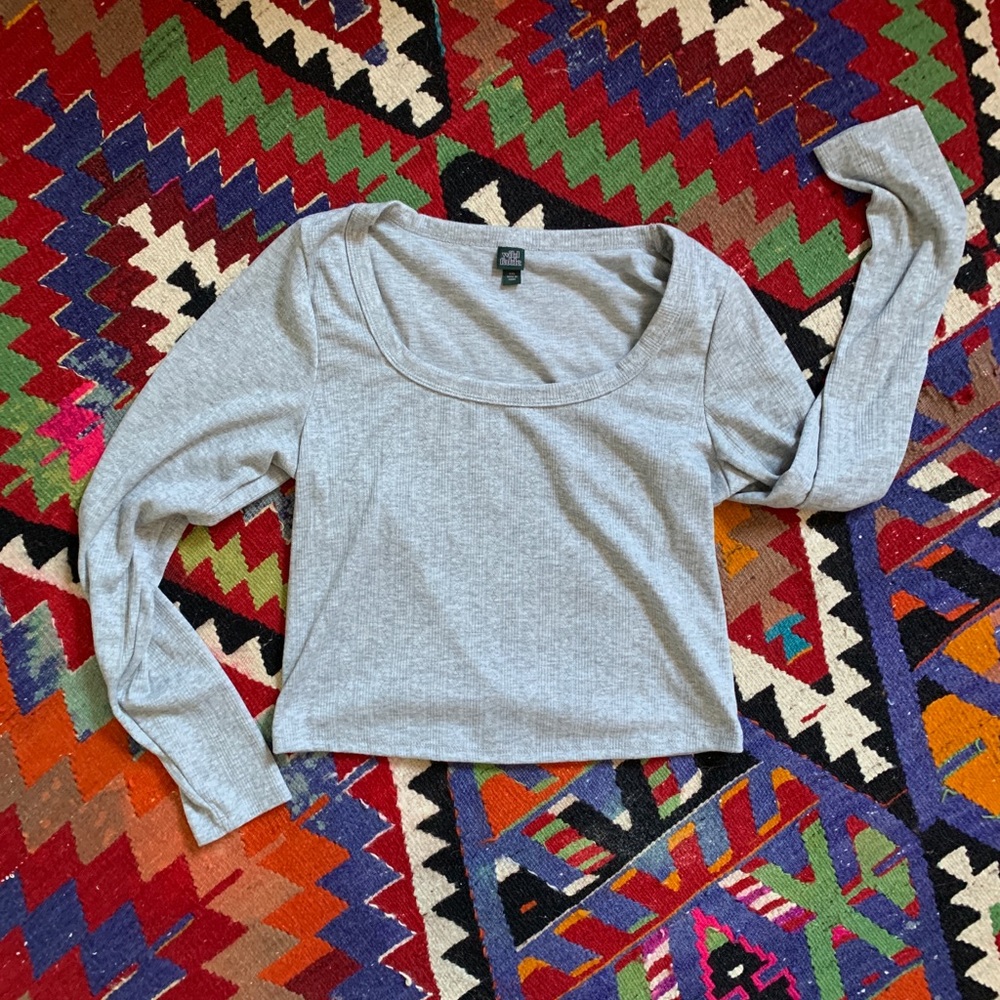 WILD FABLE crop medium weight long sleeve tshirt - oversized fit rubbed eyelet